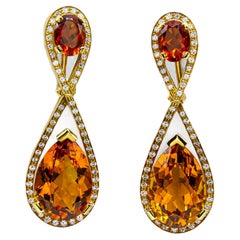 Vintage Kurt Wayne 18K 25.09 Carat Total Citrine and Diamond Drop Earrings