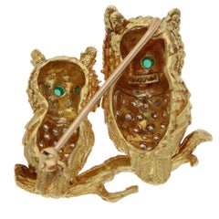 Vintage Kurt Wayne Smaragd und Eule Brosche in Gelbgold