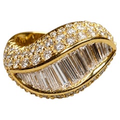 Vintage Kurt Wayne Sculptural Crest Baguette Round Diamond Cocktail Ring 5.50ctw