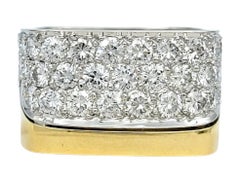 Bague vintage Kurt Wayne à bande carrée asymétrique sertie de diamants en pavé, en or 18 carats