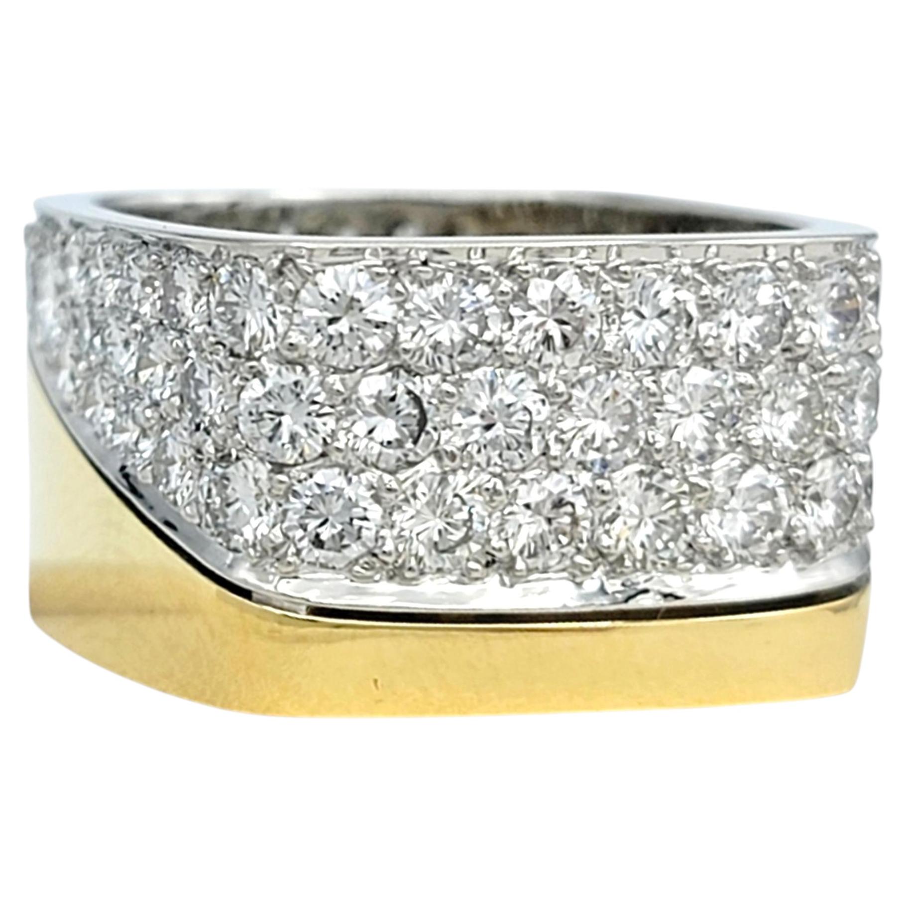 Bague vintage Kurt Wayne à bande carrée asymétrique sertie de diamants en pavé, en or 18 carats