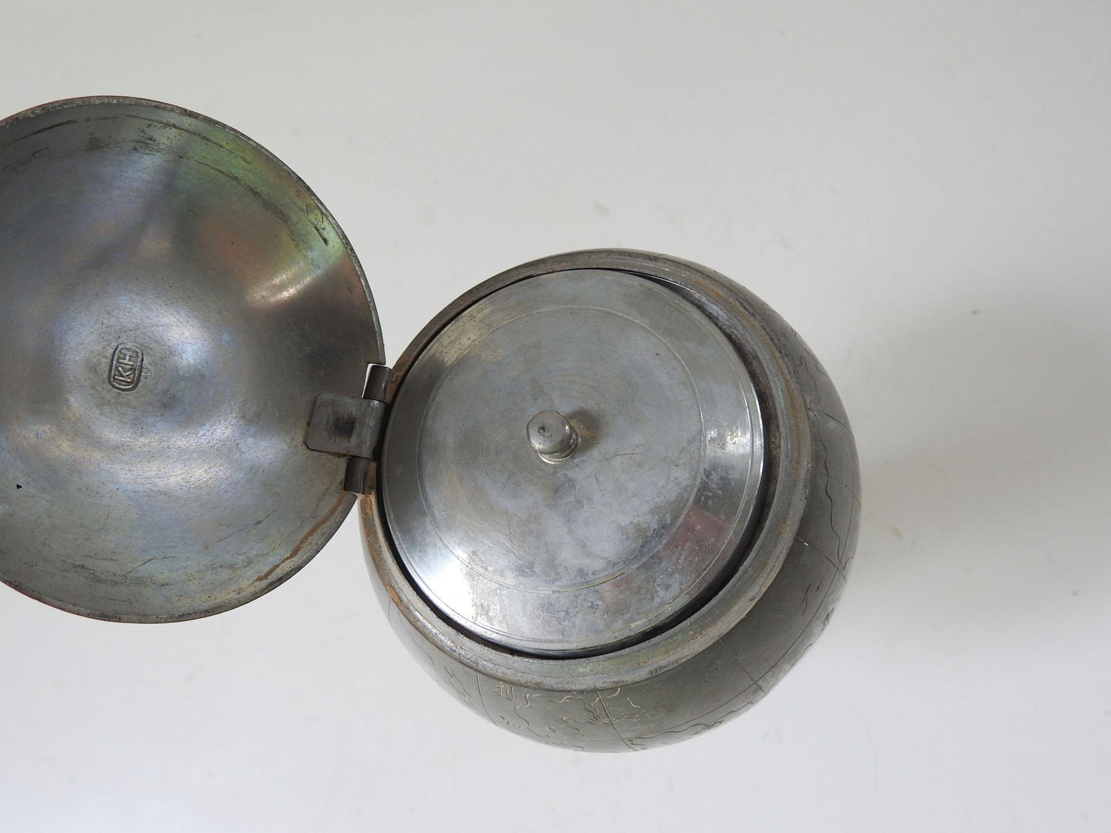 20th Century Vintage Kut Hing Swatow Pewter Globe Tea Caddy For Sale