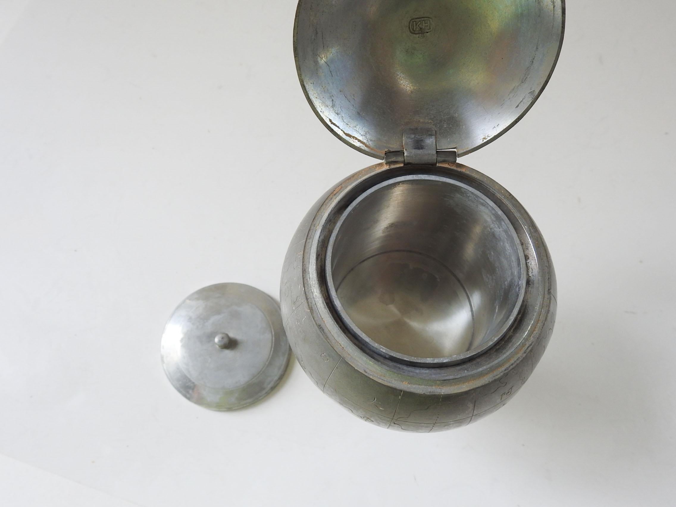 Vintage Kut Hing Swatow Pewter Globe Tea Caddy For Sale 1