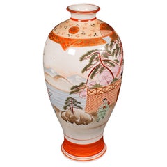 Vase Kutani japonais, céramique, urne à fleurs balustres Art déco, vers 1930