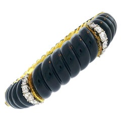 Vintage Kutchinsky 18k Gold Bangle Bracelet Diamond Black Onyx