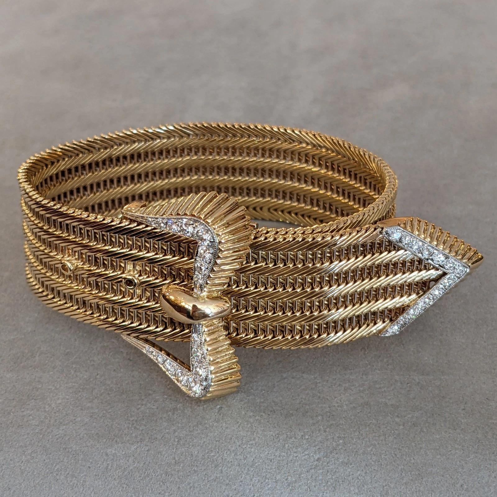 Pulsera vintage Kutchinsky de oro amarillo de 18 quilates con diamantes Corte redondo en venta