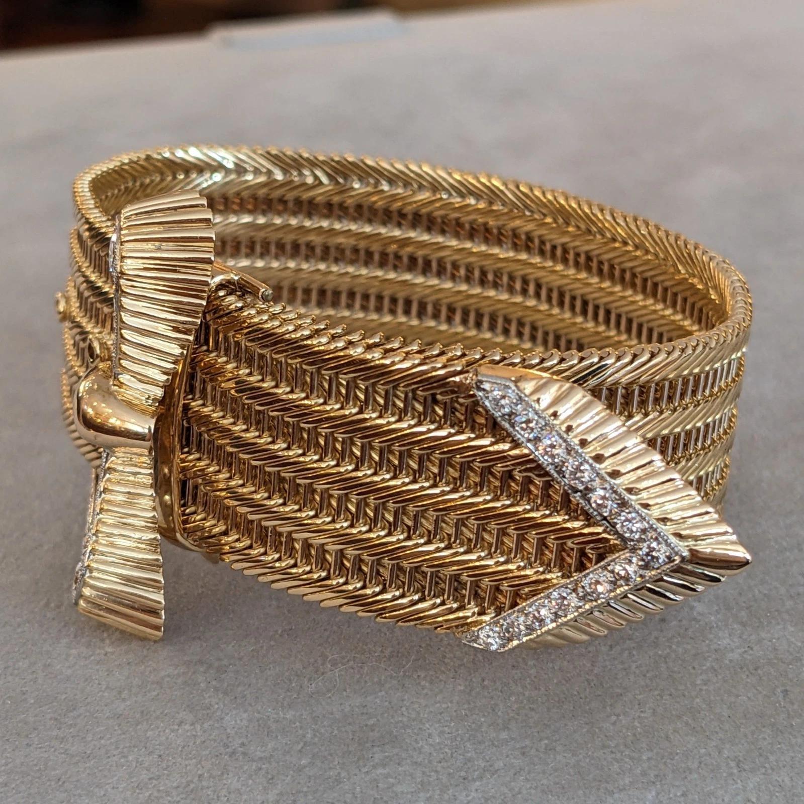 Pulsera vintage Kutchinsky de oro amarillo de 18 quilates con diamantes en Excelente estado para la venta en La Jolla, CA