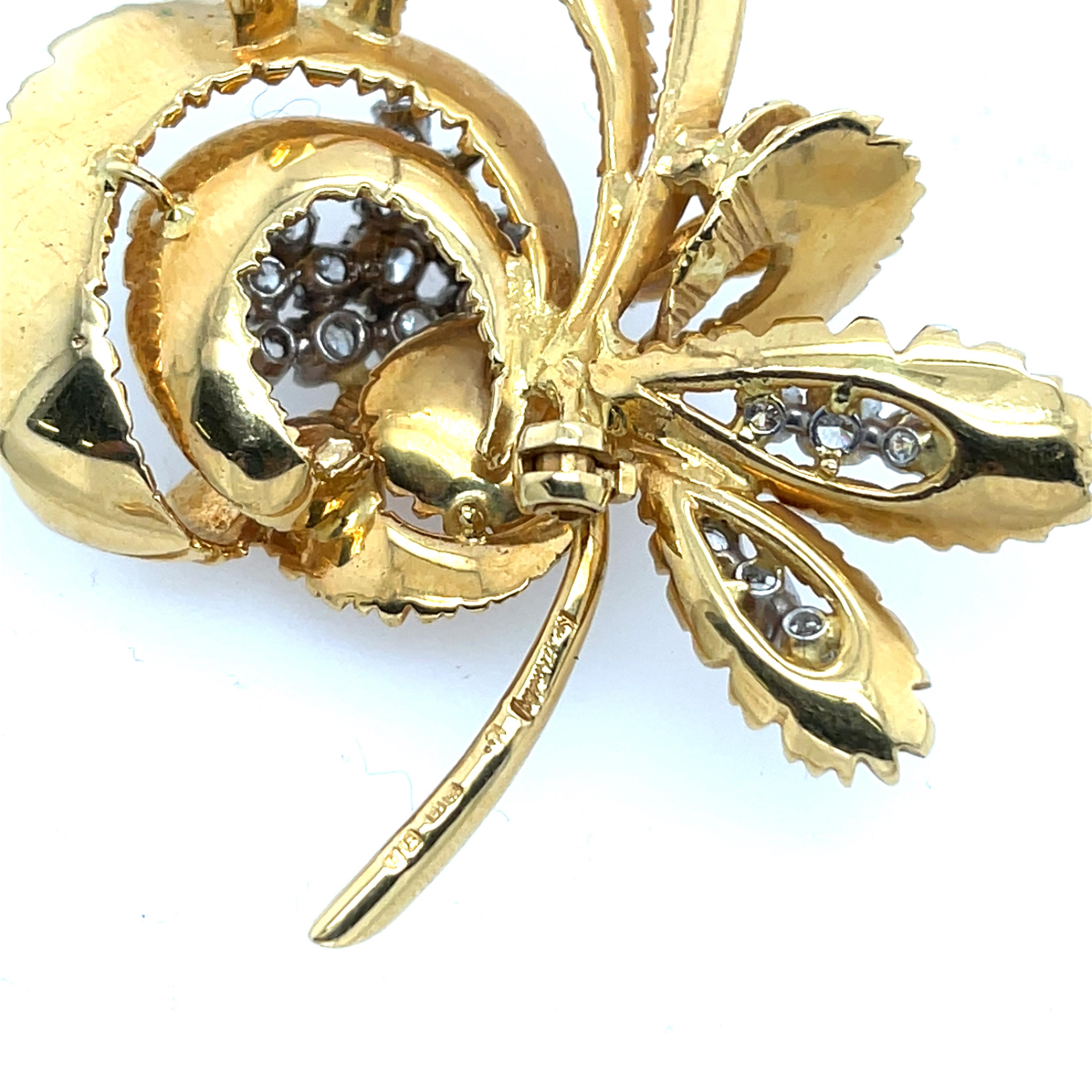 Round Cut Vintage Kutchinsky Diamond Brooch Set In 18ct Yellow & White Gold