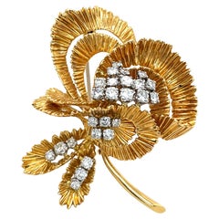 Kutchinsky Broche vintage en or jaune et blanc 18 carats sertie de diamants