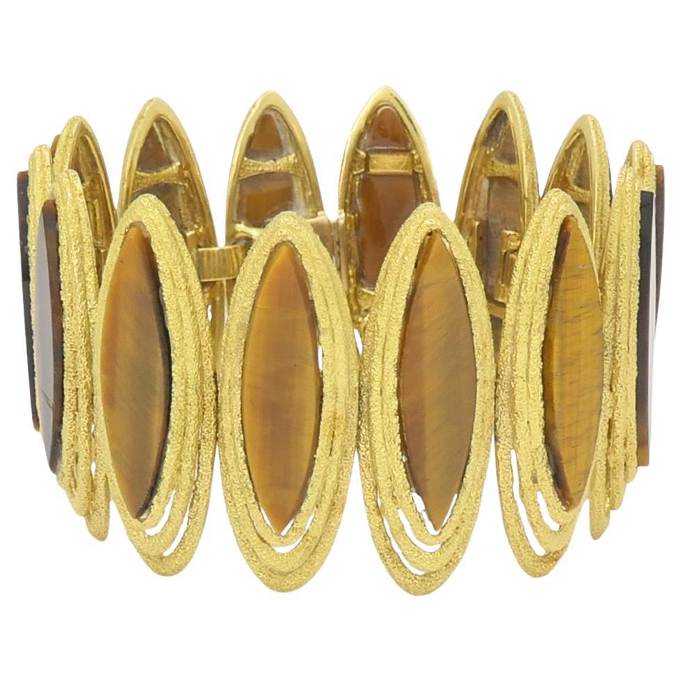 Vintage Kutchinsky Tiger’s Eye Bracelet 18k Gold For Sale