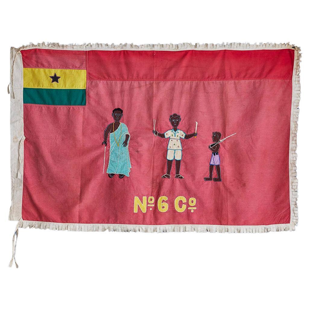 Vintage Kwamina Amoaku Asafo Flag in Cotton Appliqué Pattern, Ghana, 1960s