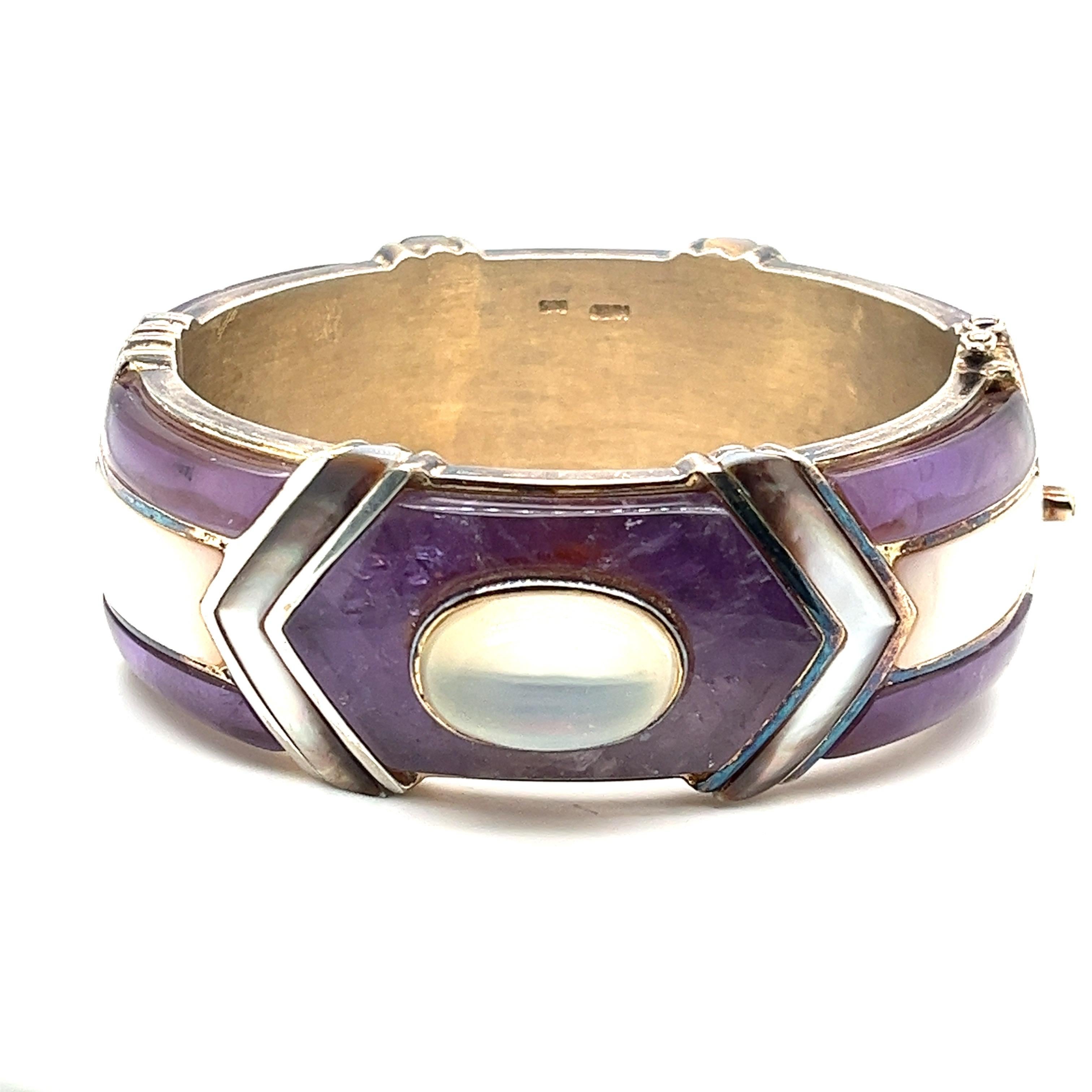 Vintage KYLO Bangle with Natural Amethyst and Mother of Pearl Inlay For ...