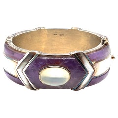 Vintage KYLO Bangle with Natural Amethyst and Mother of Pearl Inlay