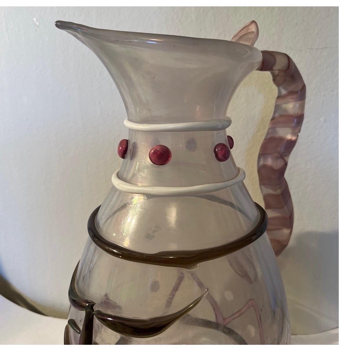 Vintage L. De Rai Signed Heavy Murano Art Glass Pitcher with Picasso-Style Face In Good Condition In Atlanta, GA