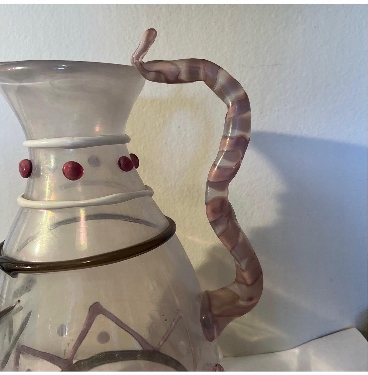 20th Century Vintage L. De Rai Signed Heavy Murano Art Glass Pitcher with Picasso-Style Face
