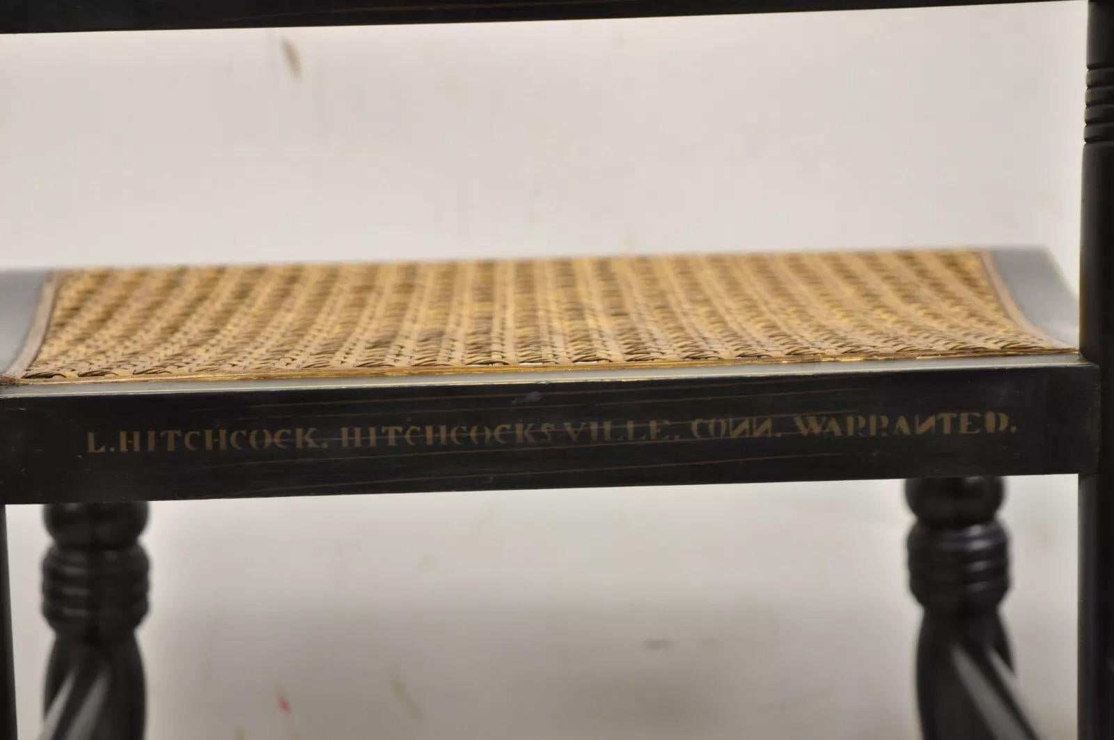 Vintage L. Hitchcock Black Stencil Harvest Decorated Cane Side Chair - a Pair For Sale 1