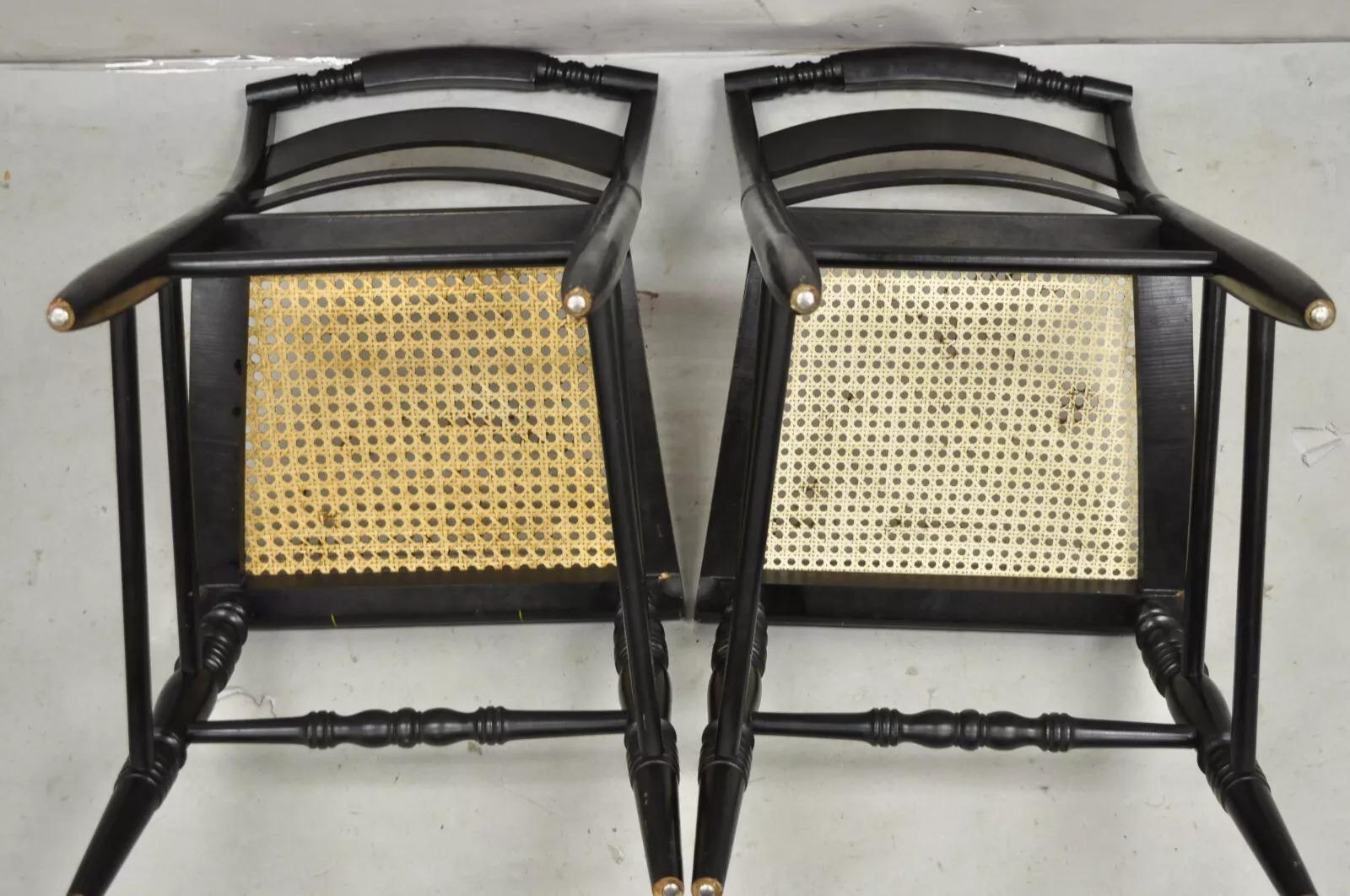 Vintage L. Hitchcock Black Stencil Harvest Decorated Cane Side Chair - a Pair For Sale 2