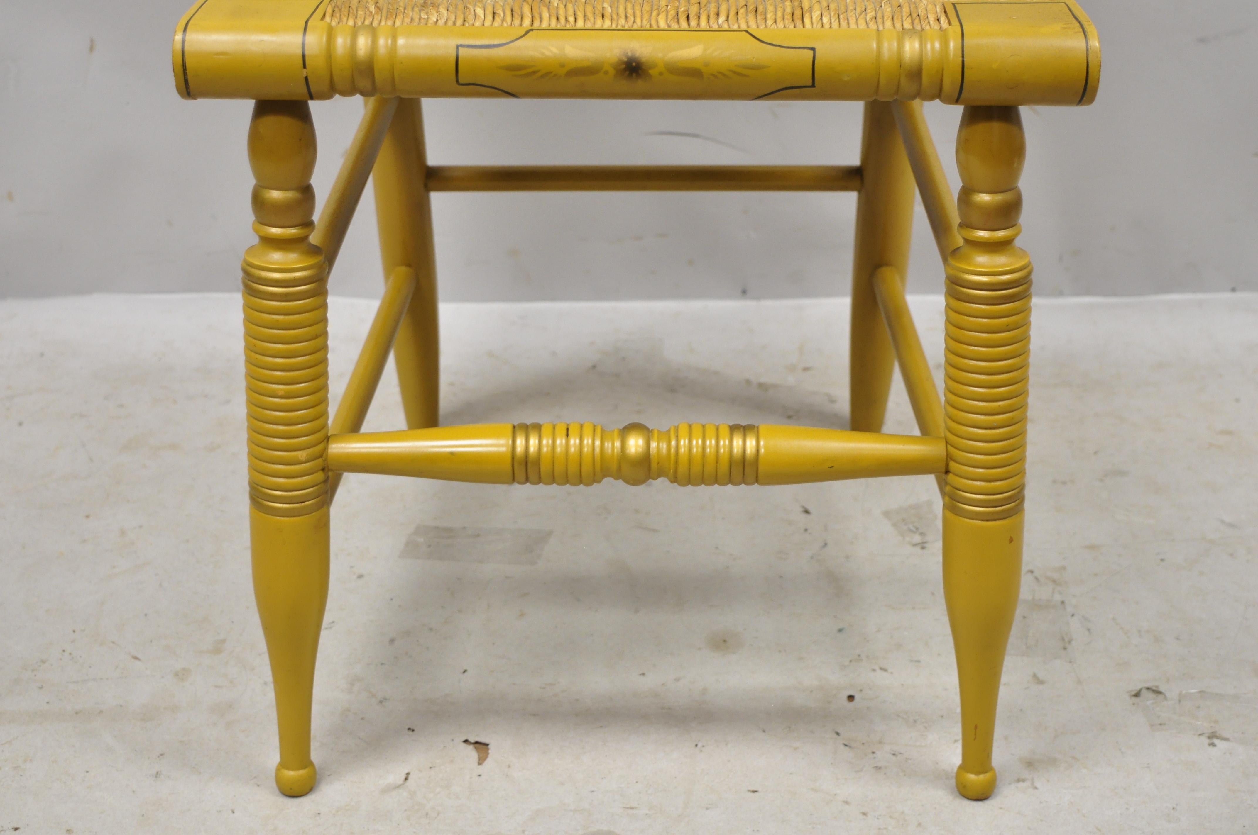 Vintage L. Hitchcock Yellow Painted Stenciled Rush Seat Dining Side Chair 1