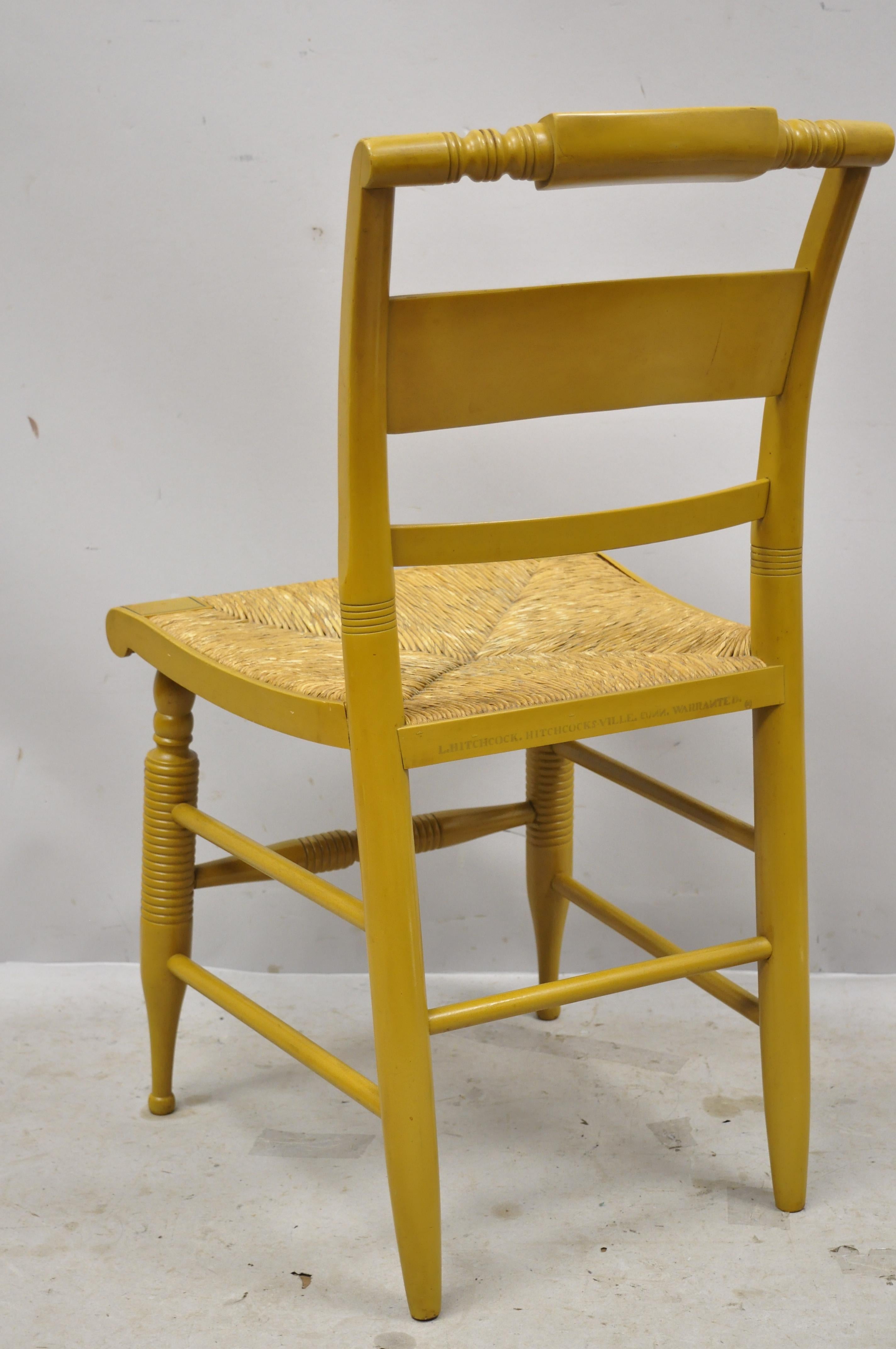 Vintage L. Hitchcock Yellow Painted Stenciled Rush Seat Dining Side Chair 3