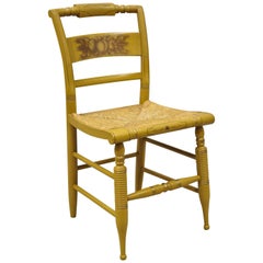 Vintage L. Hitchcock Yellow Painted Stenciled Rush Seat Dining Side Chair