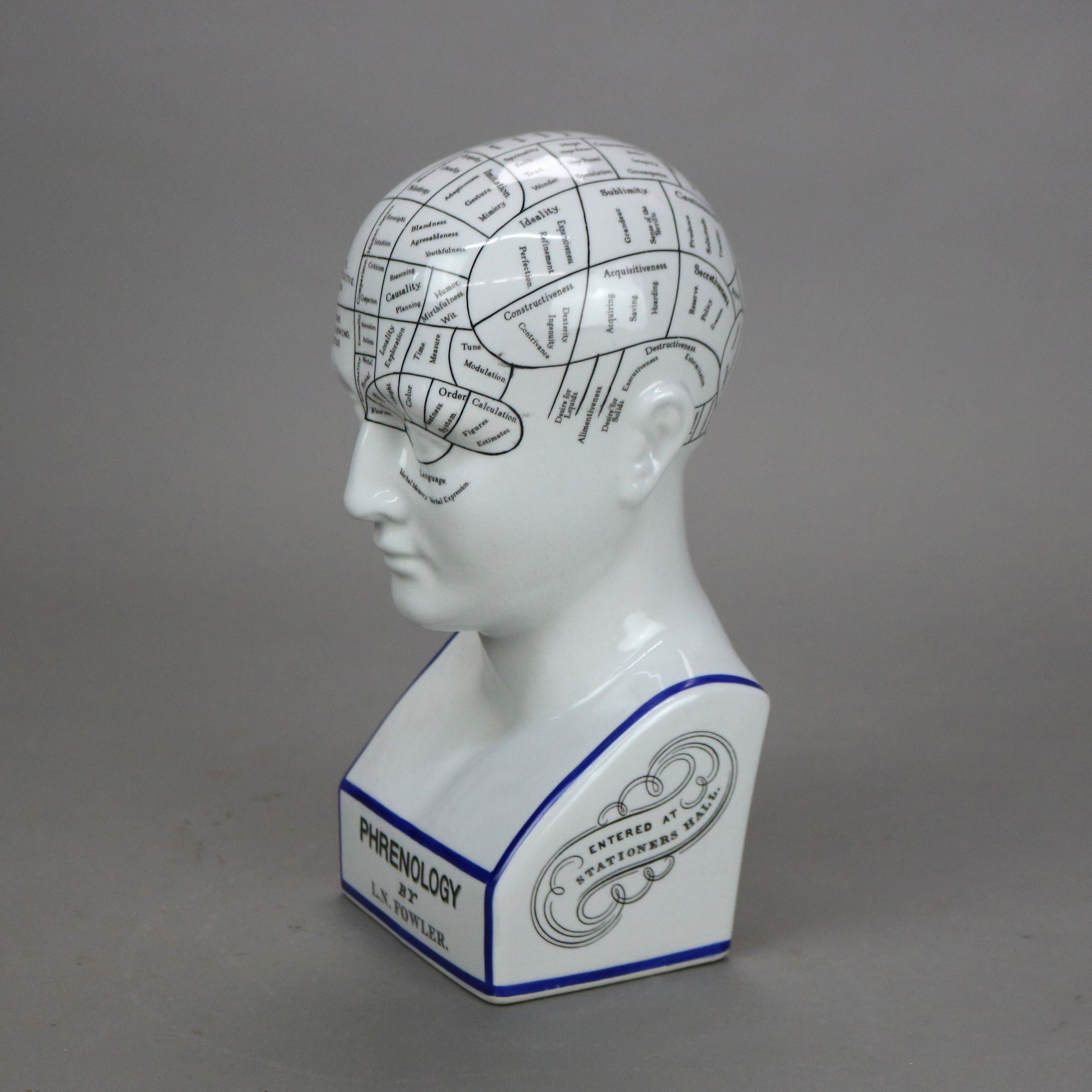 Vintage L. N. Fowler Pottery Phrenology Head by Authentic Models 20thC In Good Condition In Big Flats, NY