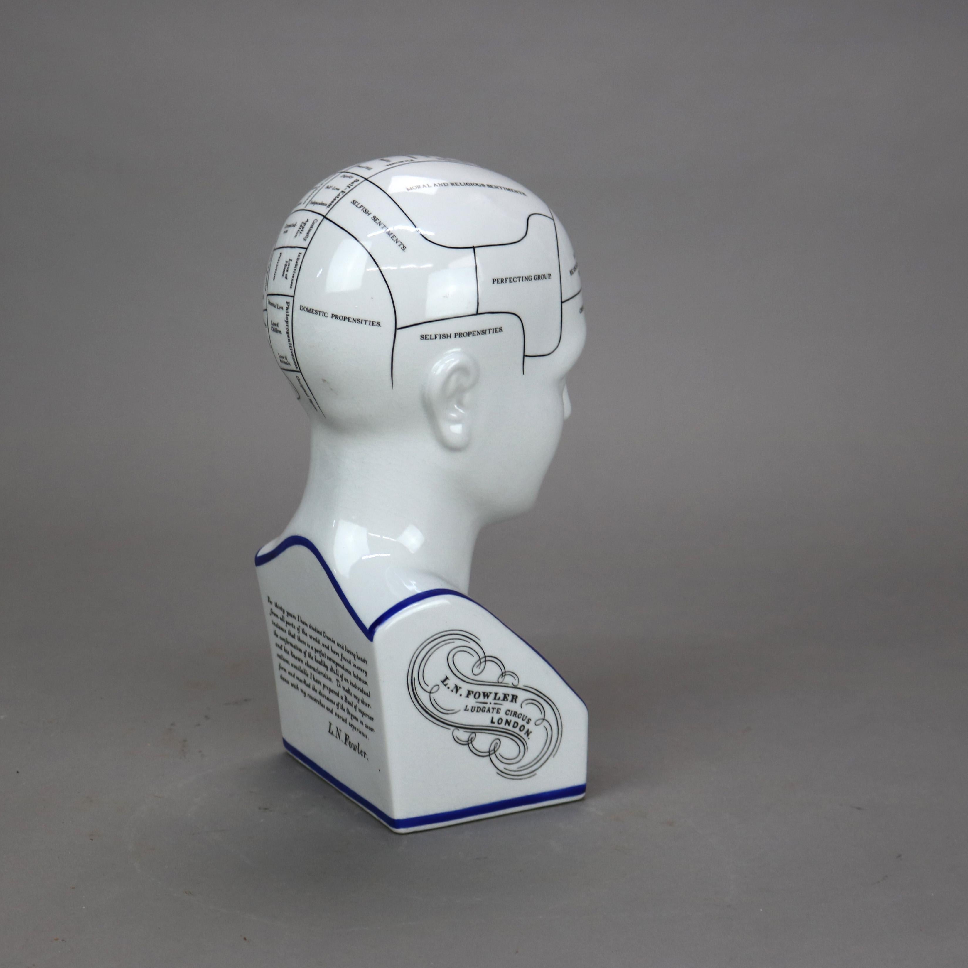 Vintage L. N. Fowler Pottery Phrenology Head by Authentic Models 20thC 1