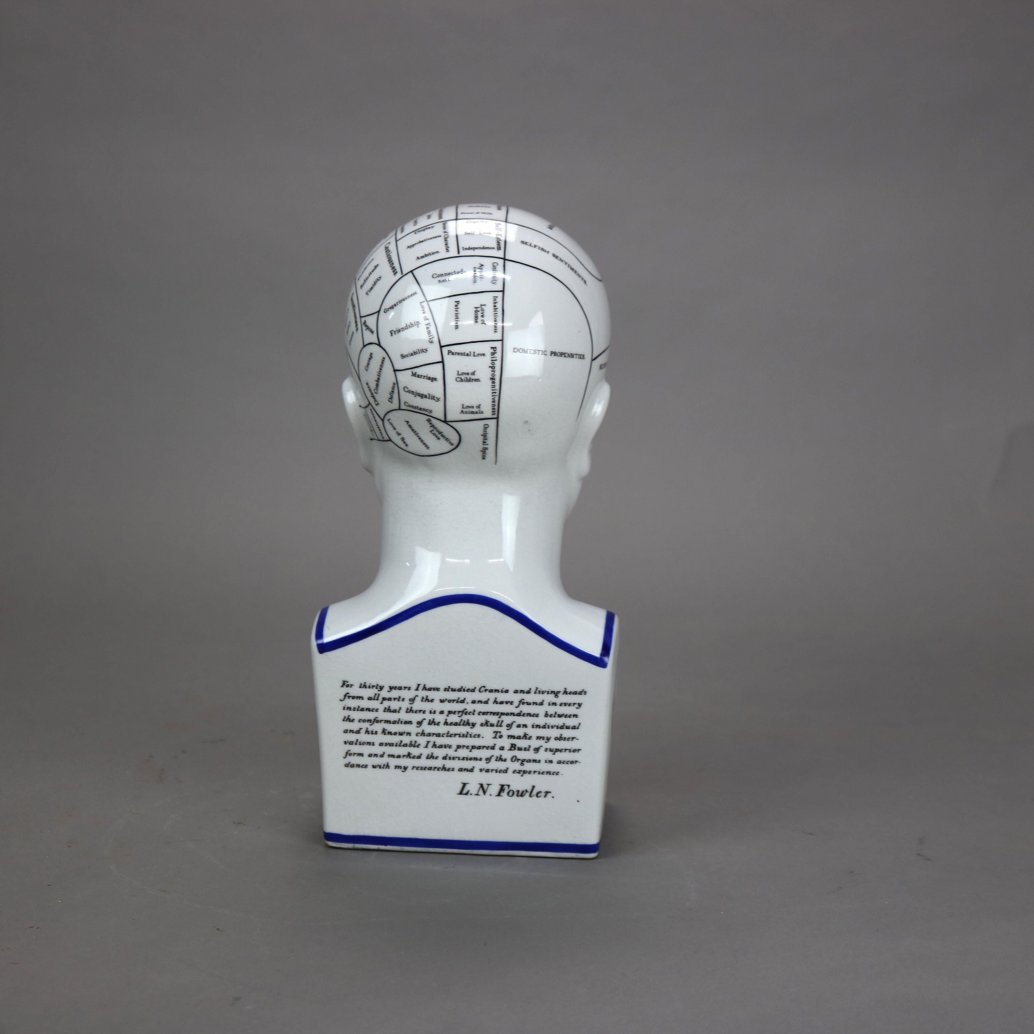 Vintage L. N. Fowler Pottery Phrenology Head by Authentic Models 20thC 2