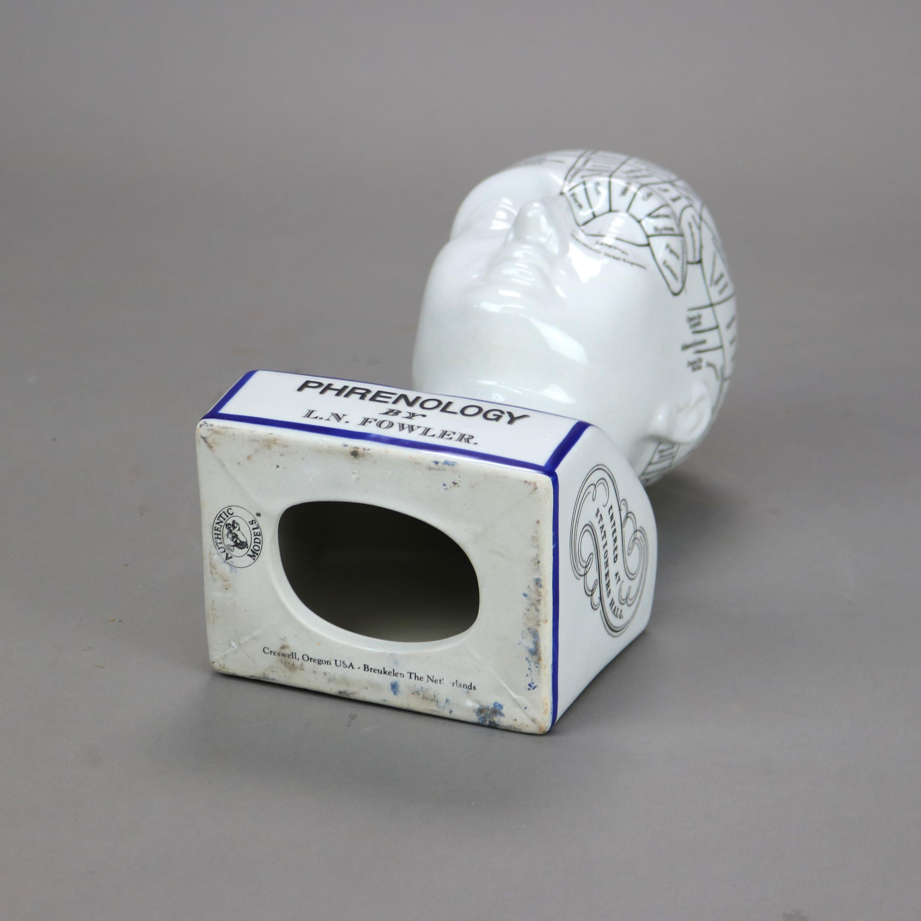 Vintage L. N. Fowler Pottery Phrenology Head by Authentic Models 20thC 5