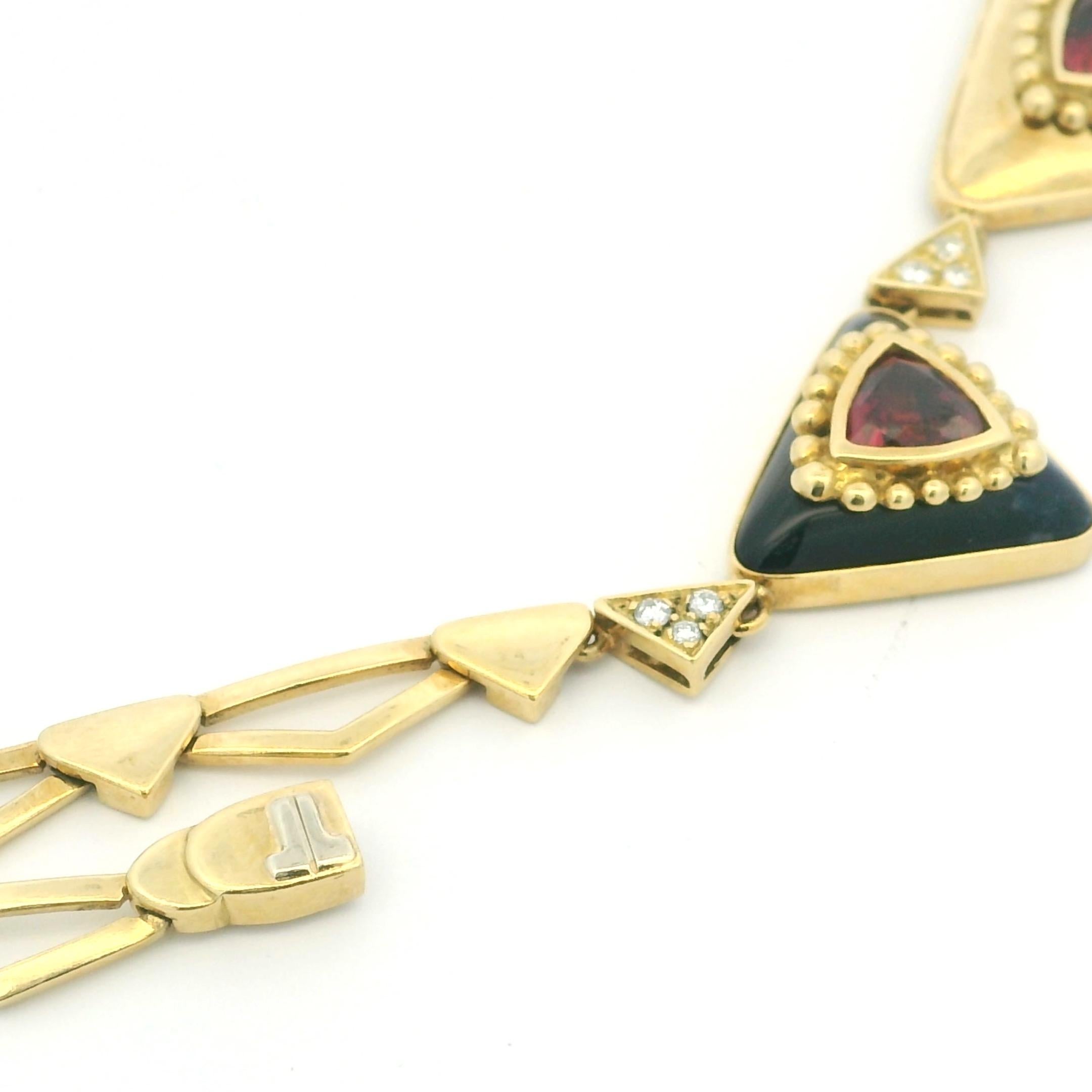 Collar vintage L. Ricci for Lancetti 18K de esmalte azul con turmalina natural en venta 6