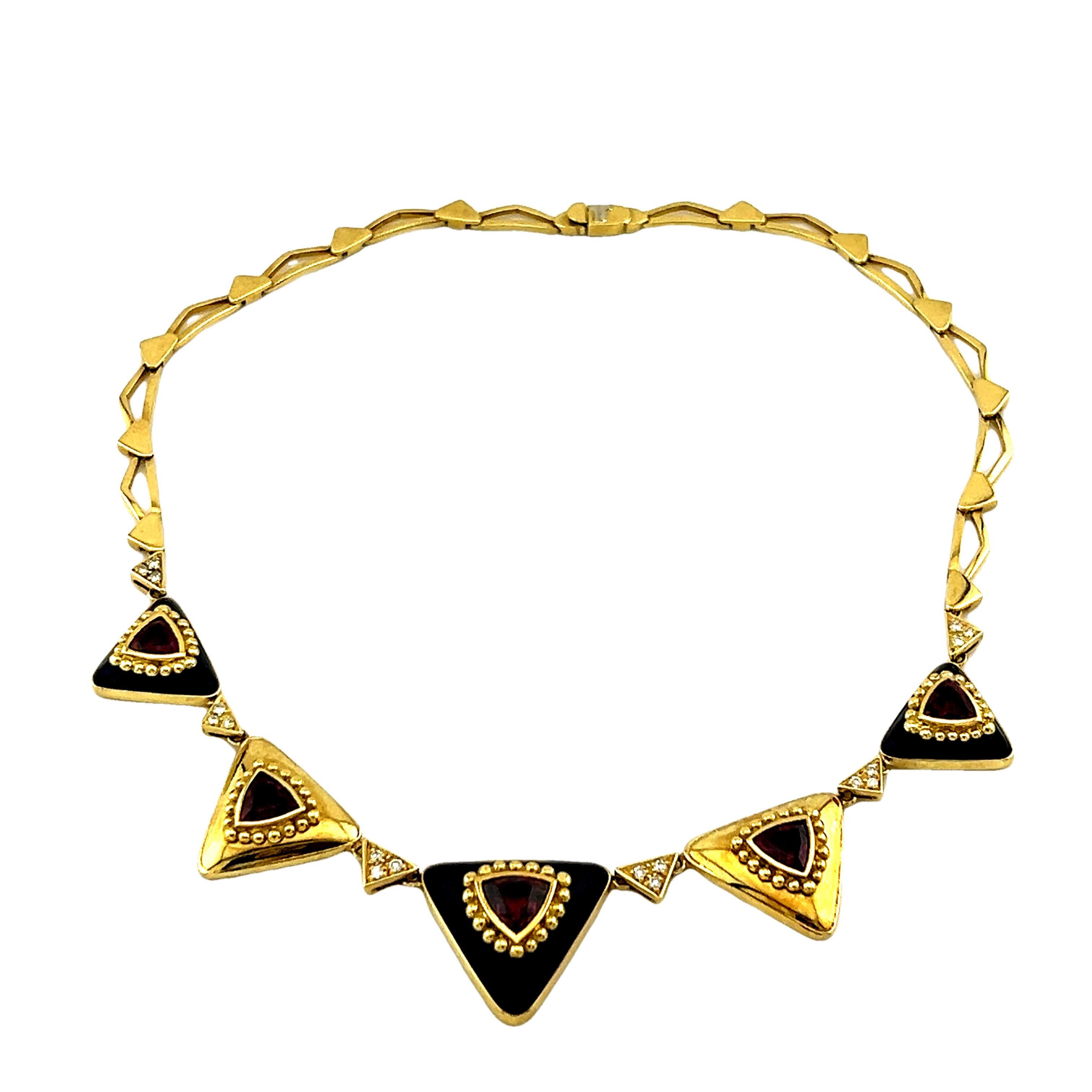 Collar vintage L. Ricci for Lancetti 18K de esmalte azul con turmalina natural Modernista en venta