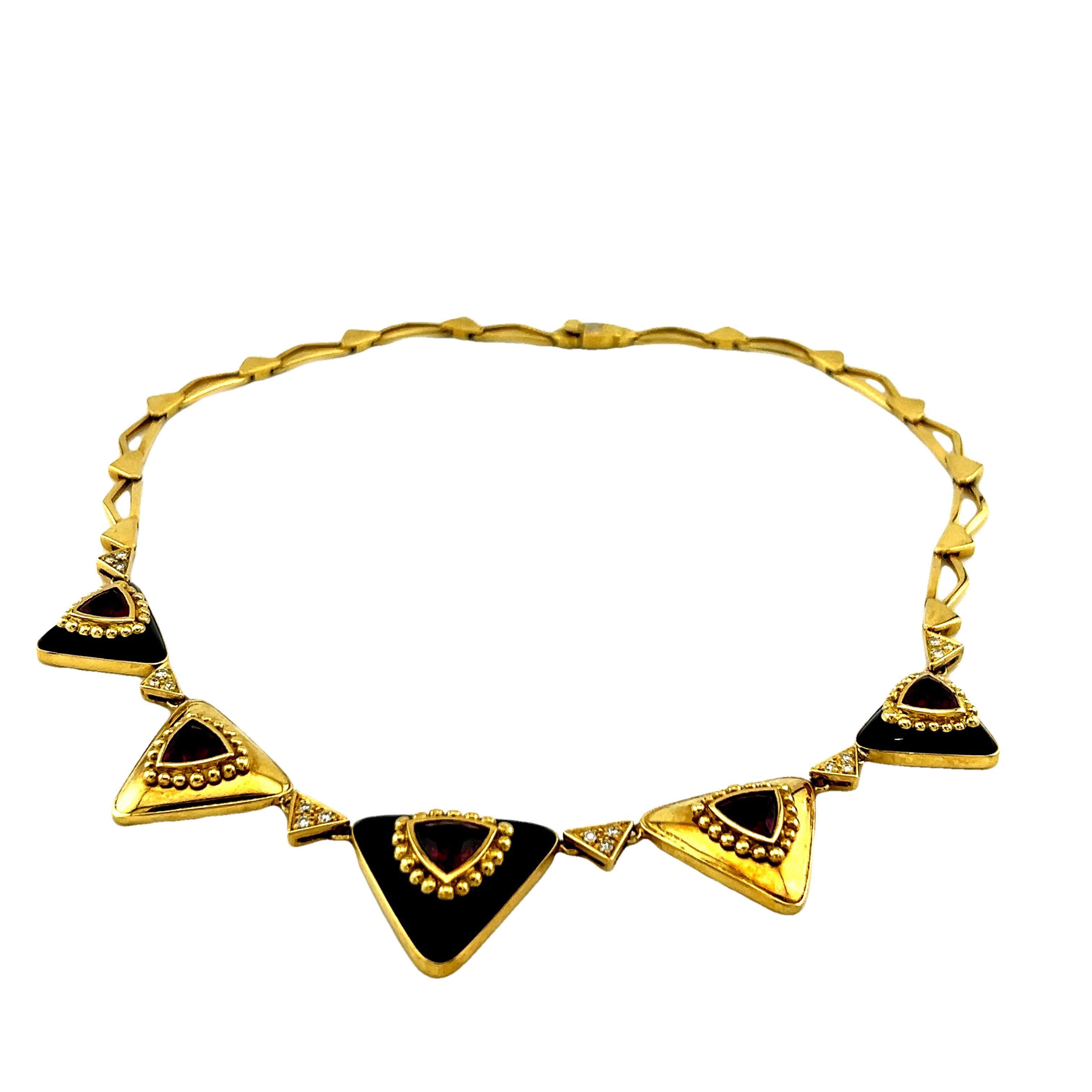 Collar vintage L. Ricci for Lancetti 18K de esmalte azul con turmalina natural Corte trillion en venta