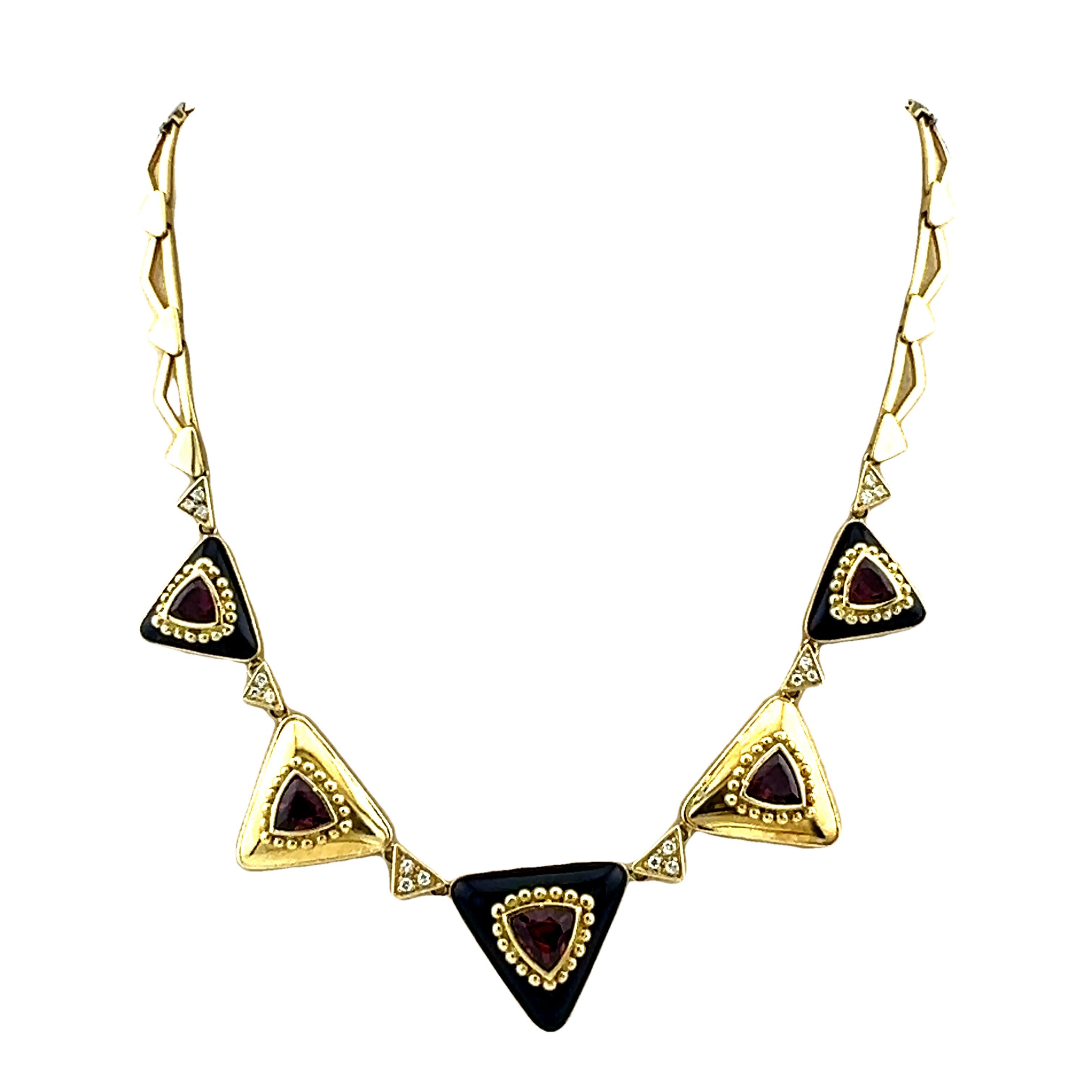 Collar vintage L. Ricci for Lancetti 18K de esmalte azul con turmalina natural en Excelente estado para la venta en Miami, FL