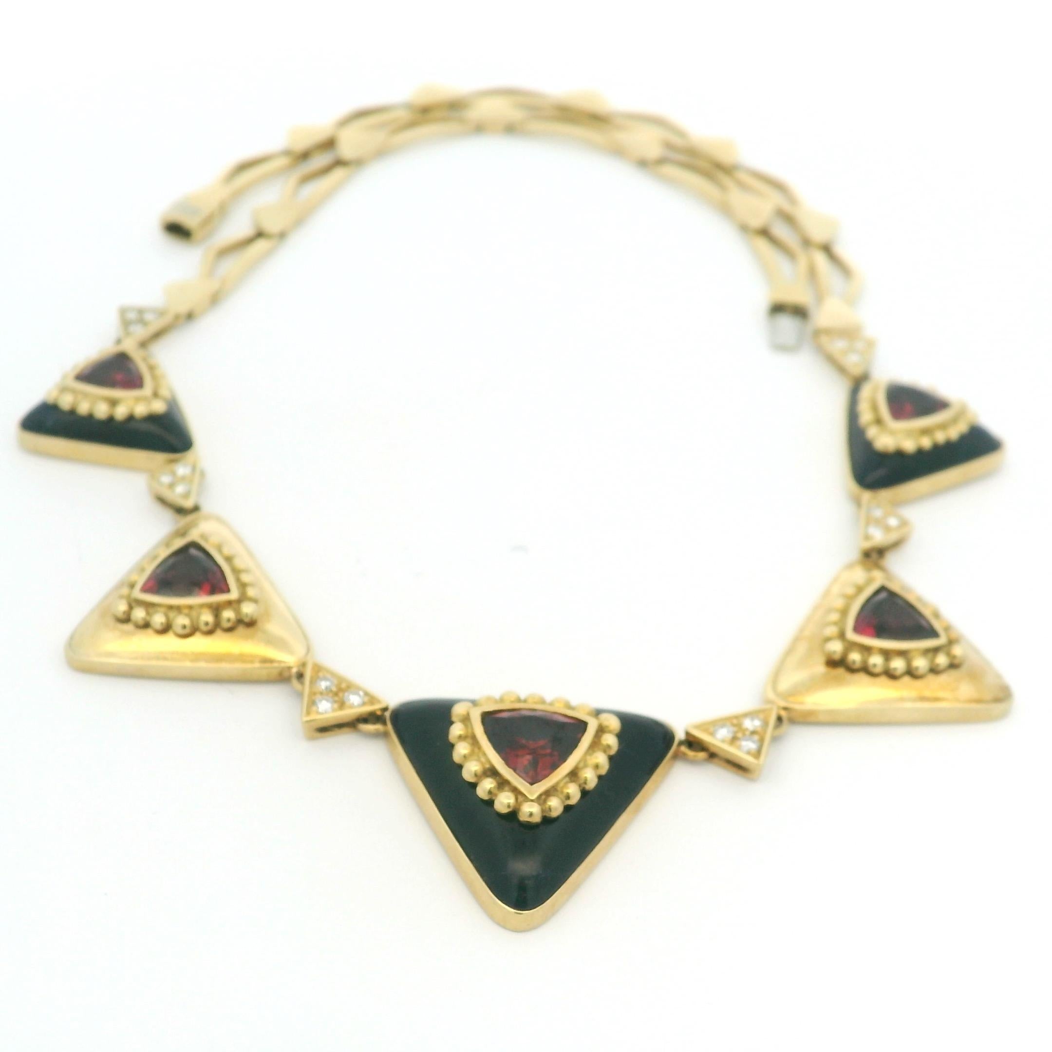 Collar vintage L. Ricci for Lancetti 18K de esmalte azul con turmalina natural en venta 1