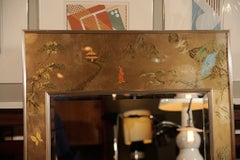 Vintage La Barge Chinoiserie Reverse Painted Gold Leaf Mirror