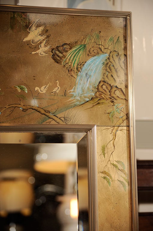 Vintage La Barge Chinoiserie Reverse Painted Gold Leaf Mirror In Good Condition In New York, NY
