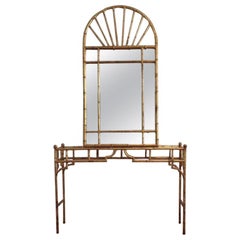 Vintage La Barge Hollywood Regency Gilt Faux Bamboo Mirror and Console Set