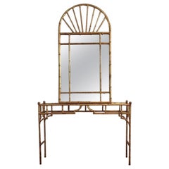 Ensemble miroir et console vintage La Barge Hollywood Regency en faux bambou doré