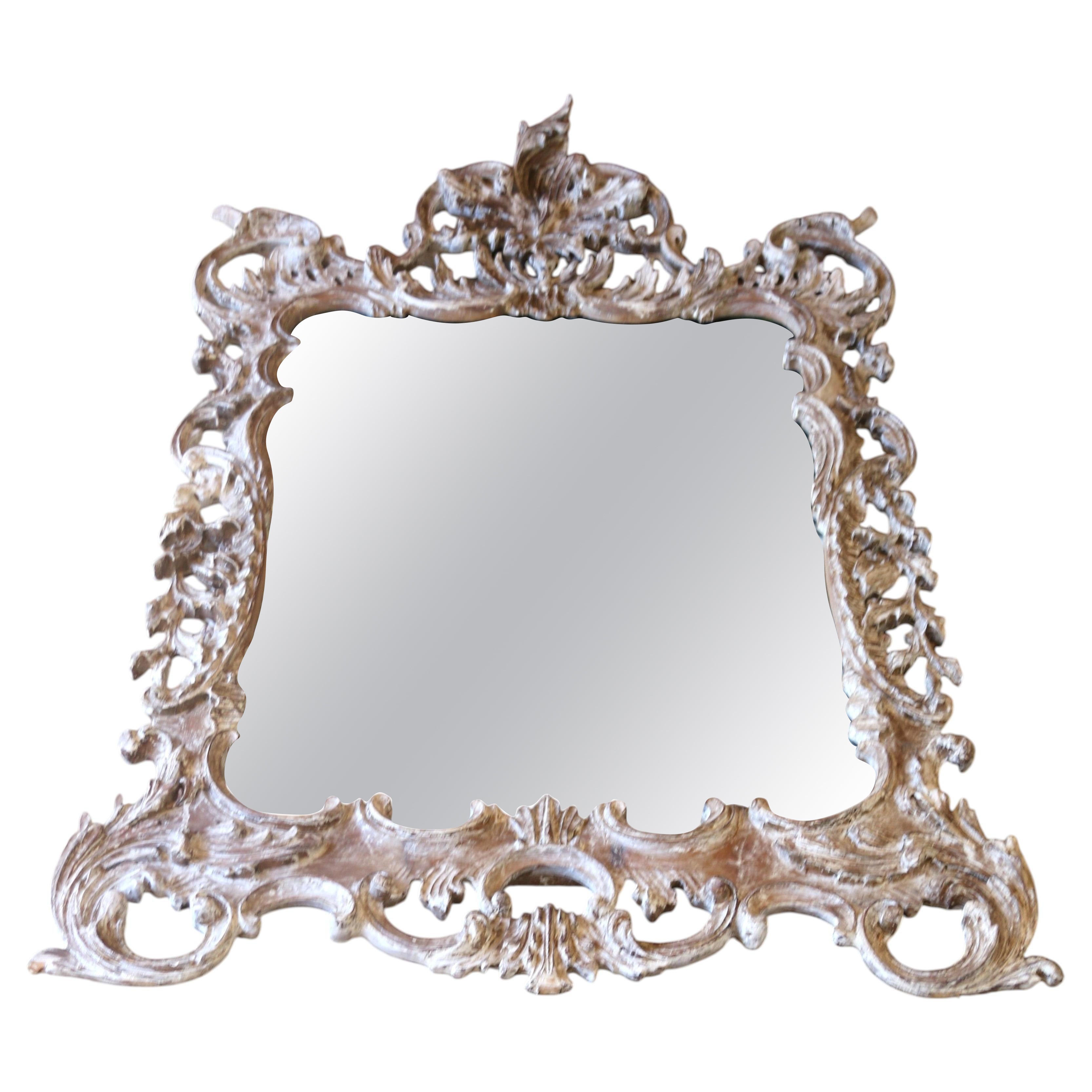Miroir mural vintage « La Barge » de style rococo italien, sculpté, datant des années 1970 CIRCA