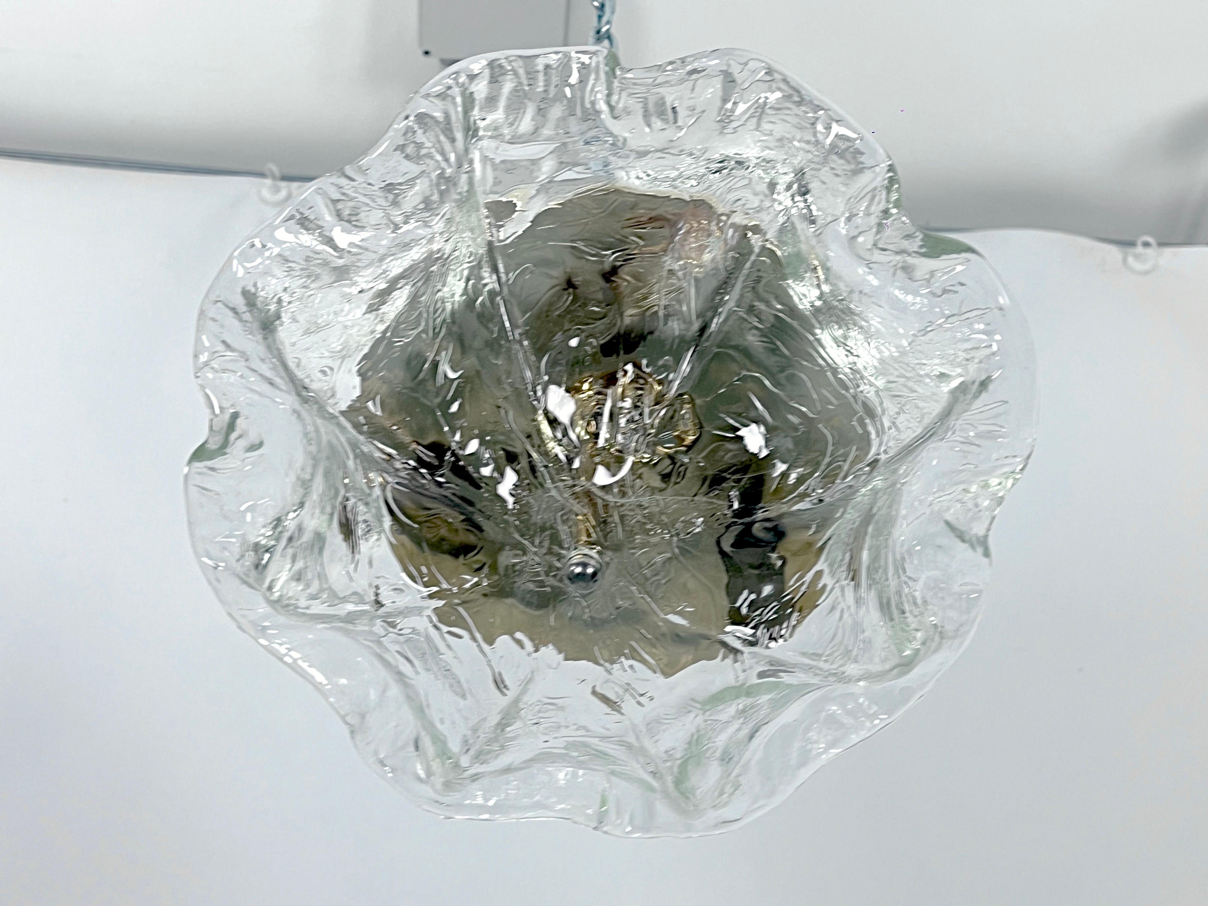 Mid-Century Modern Vintage La Murrina ceiling lamp in clear Murano glass and brass. Italy 1980s For Sale
