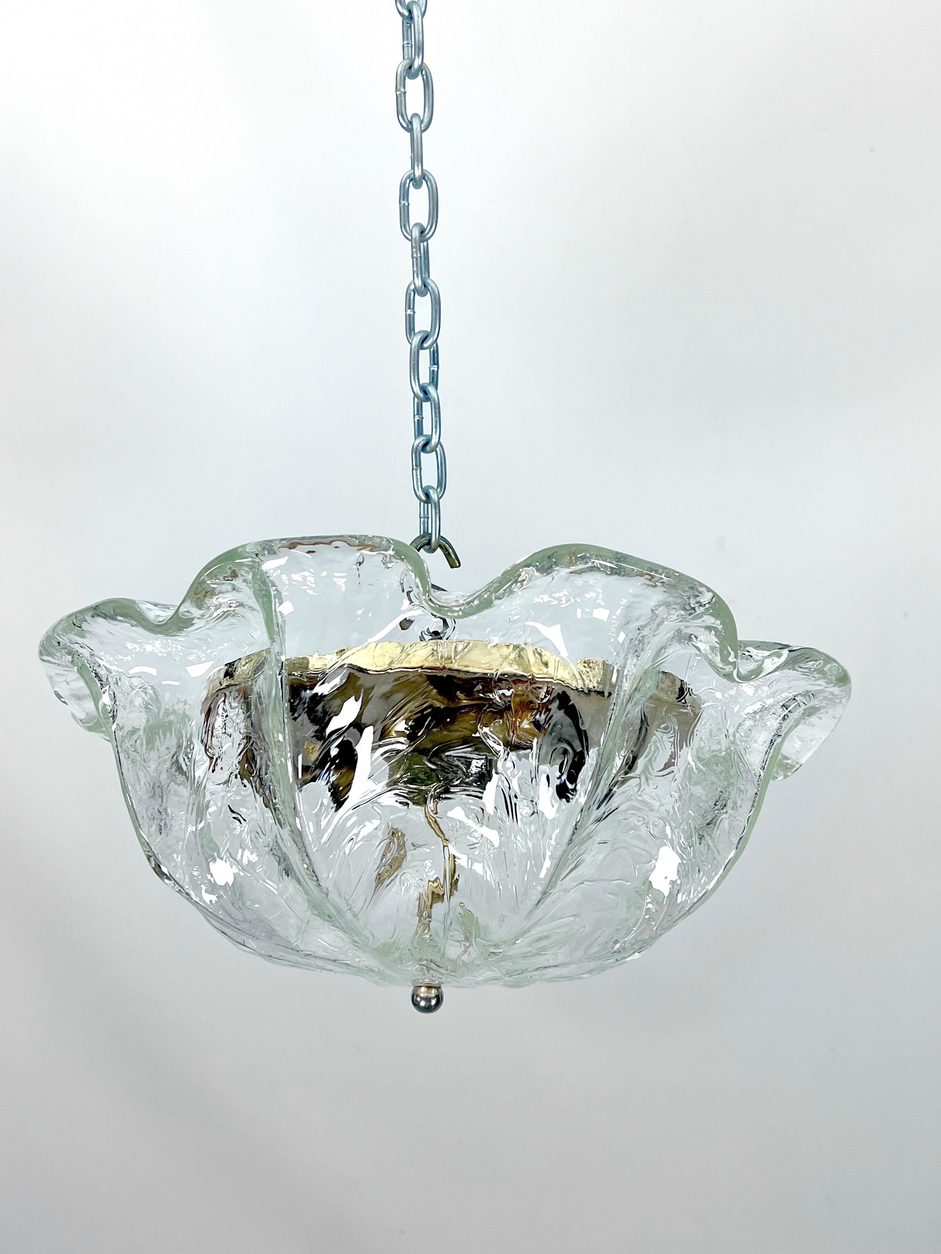 Italian Vintage La Murrina ceiling lamp in clear Murano glass and brass. Italy 1980s For Sale