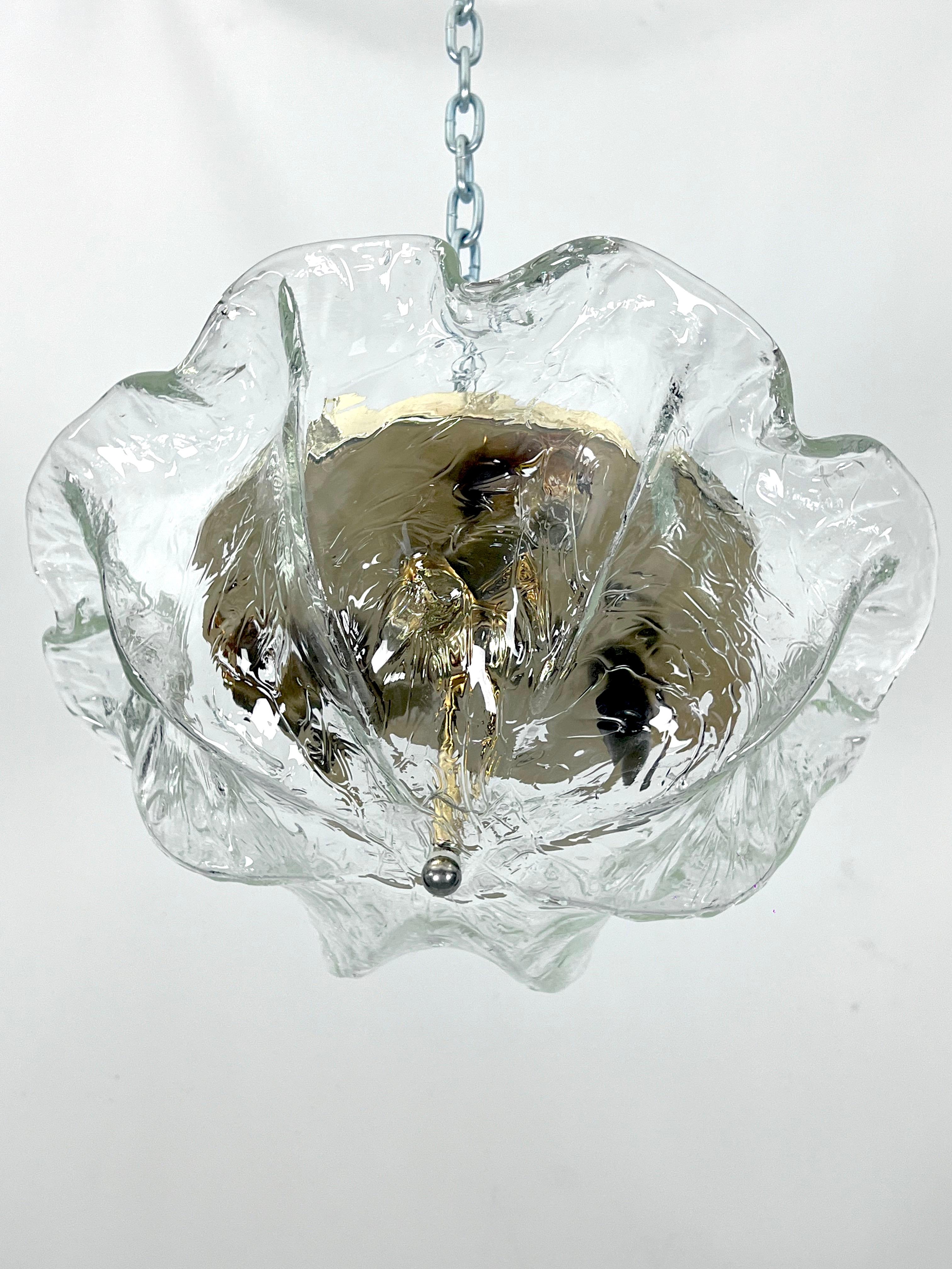 Brass Vintage La Murrina ceiling lamp in clear Murano glass and brass. Italy 1980s For Sale