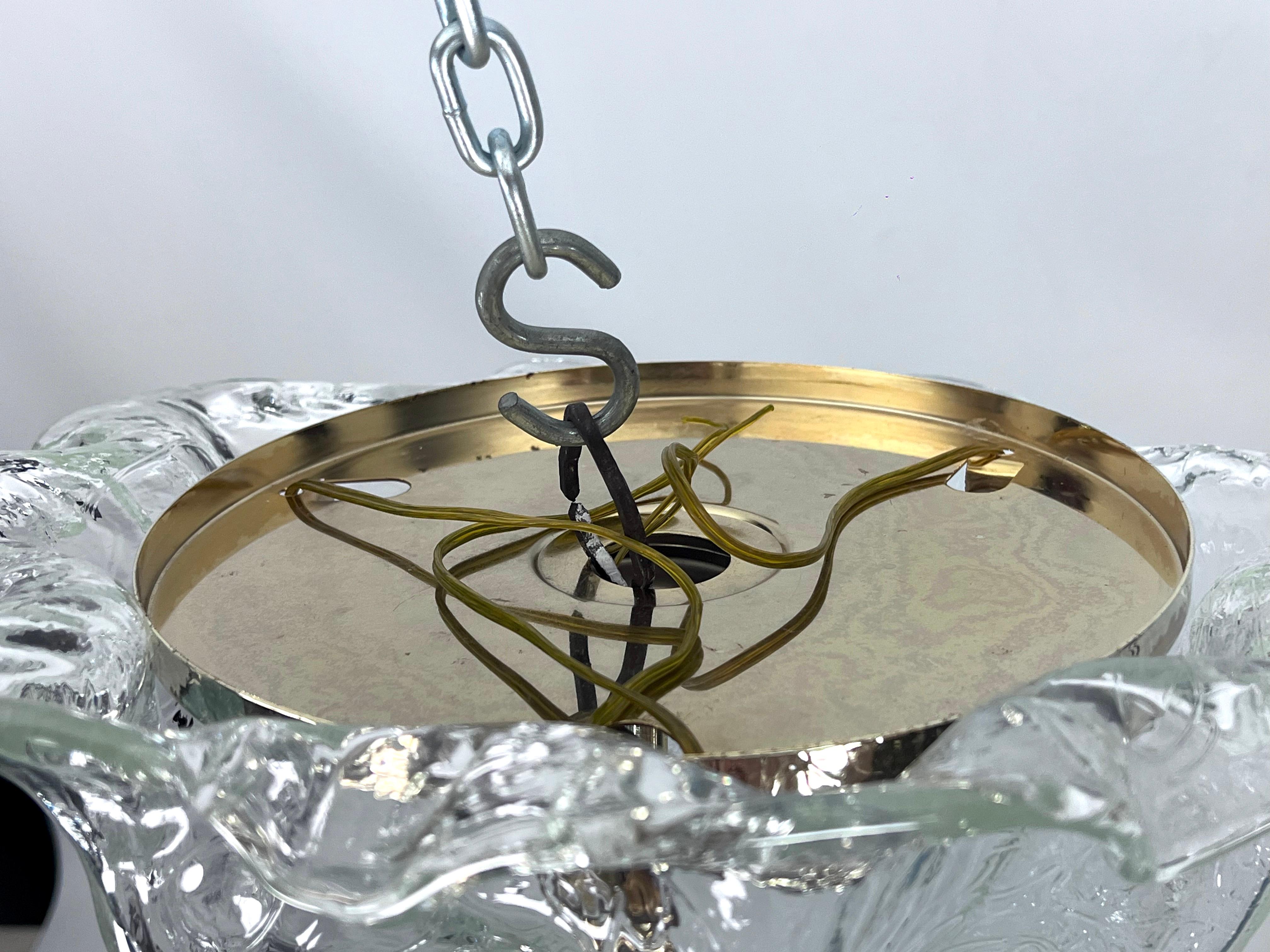 Vintage La Murrina ceiling lamp in clear Murano glass and brass. Italy 1980s For Sale 1