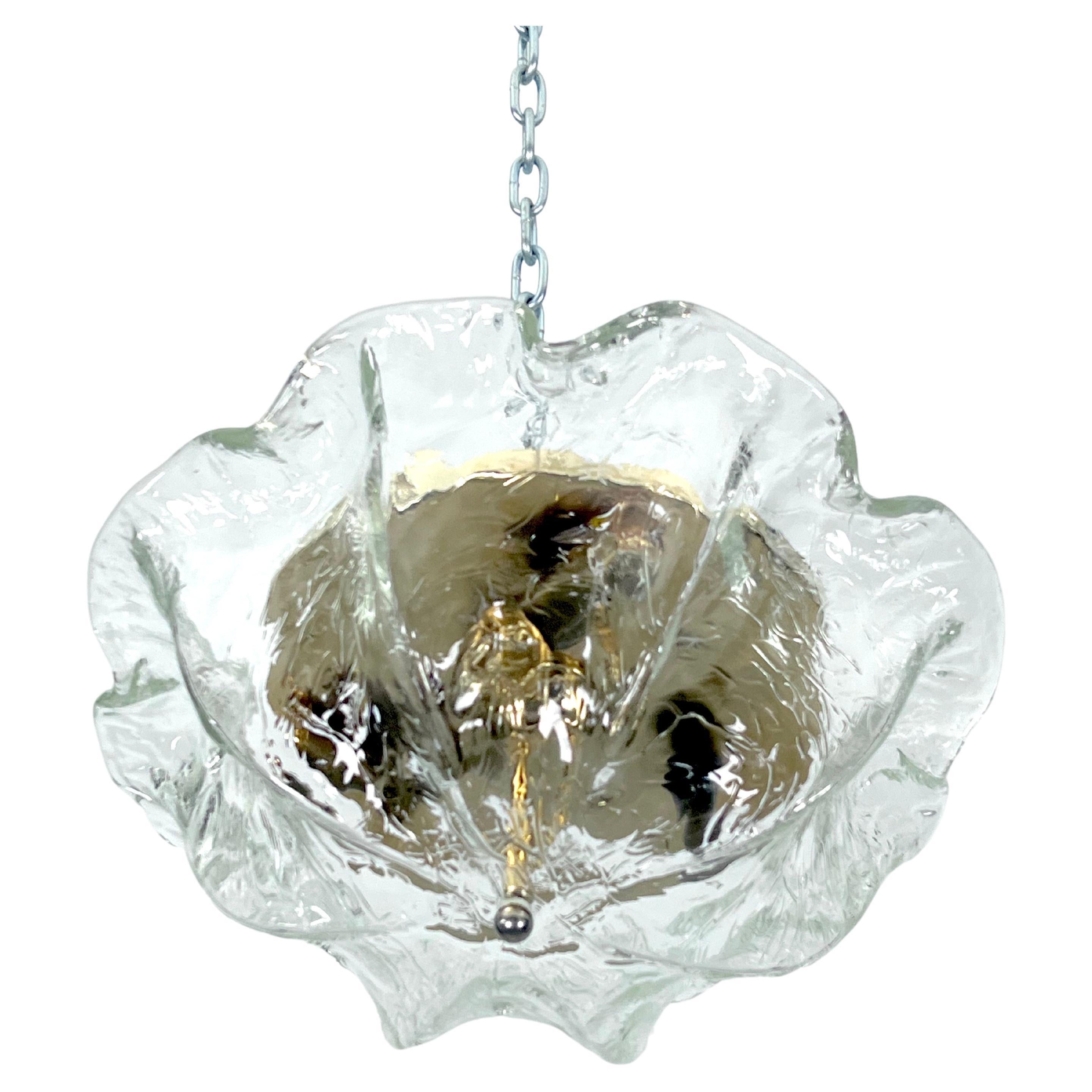 Vintage La Murrina ceiling lamp in clear Murano glass and brass. Italy 1980s