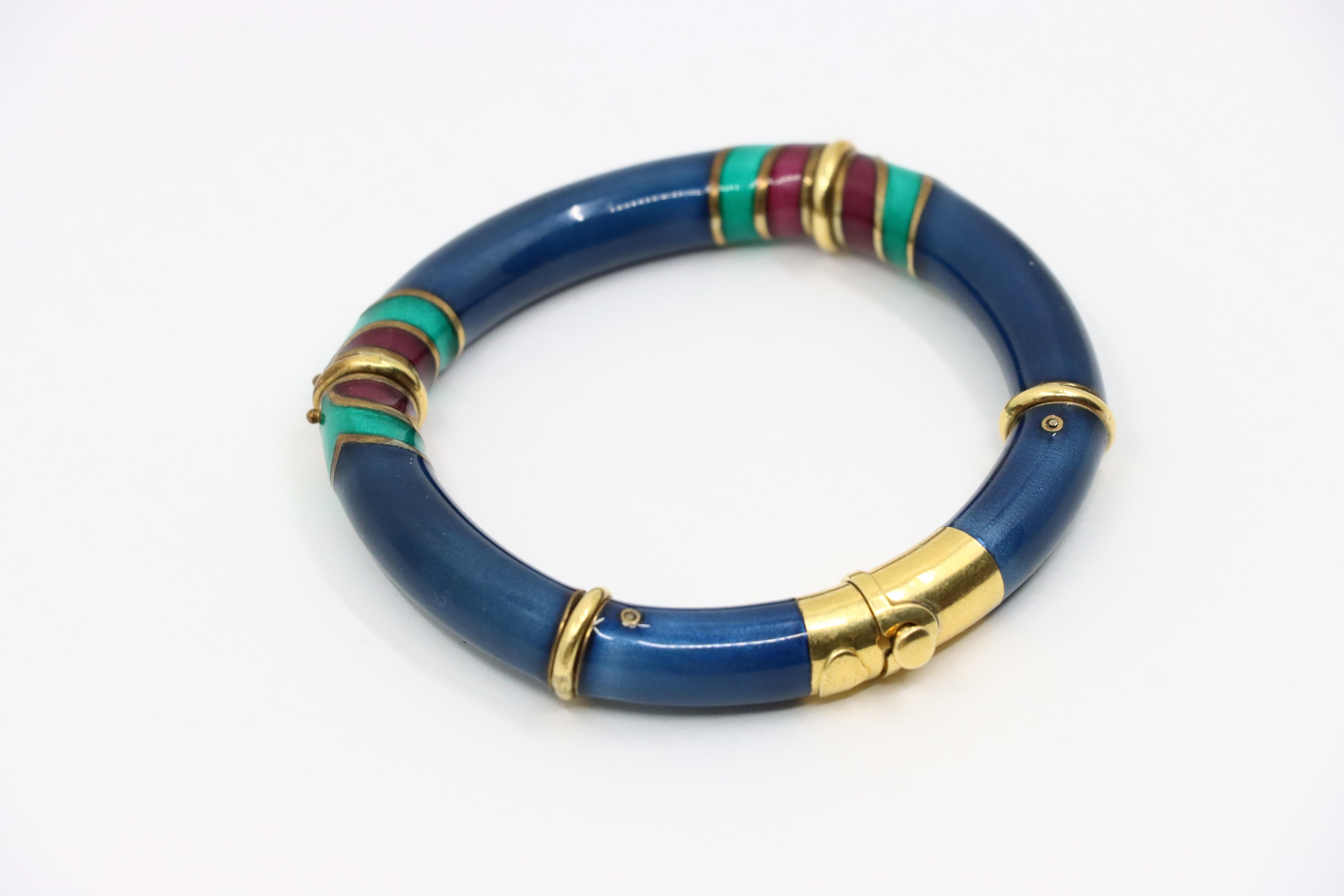 Vintage La Nouvelle Bague 18K Gold Enamel Bracelet In Good Condition In Flushing, NY