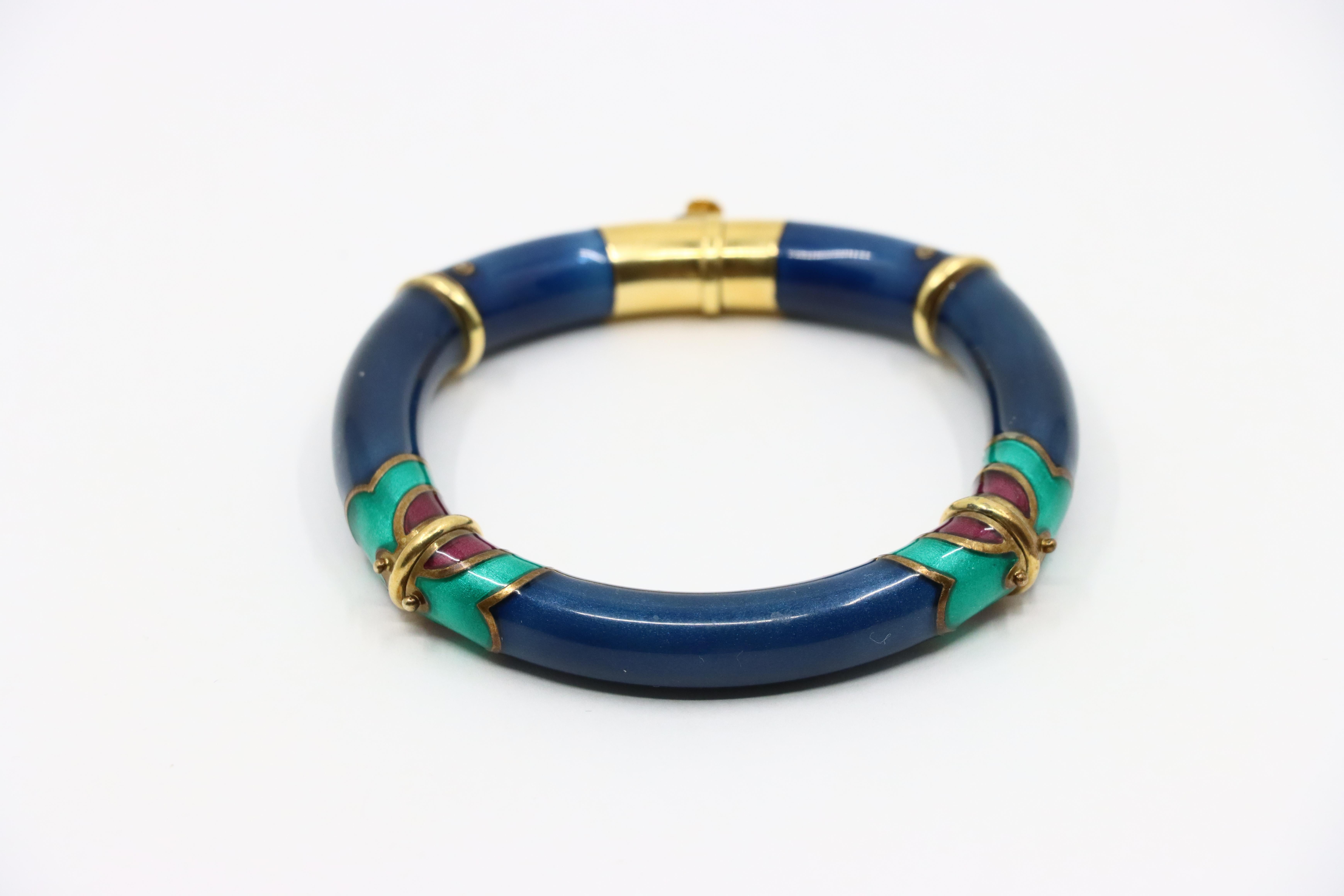 Women's or Men's Vintage La Nouvelle Bague 18K Gold Enamel Bracelet