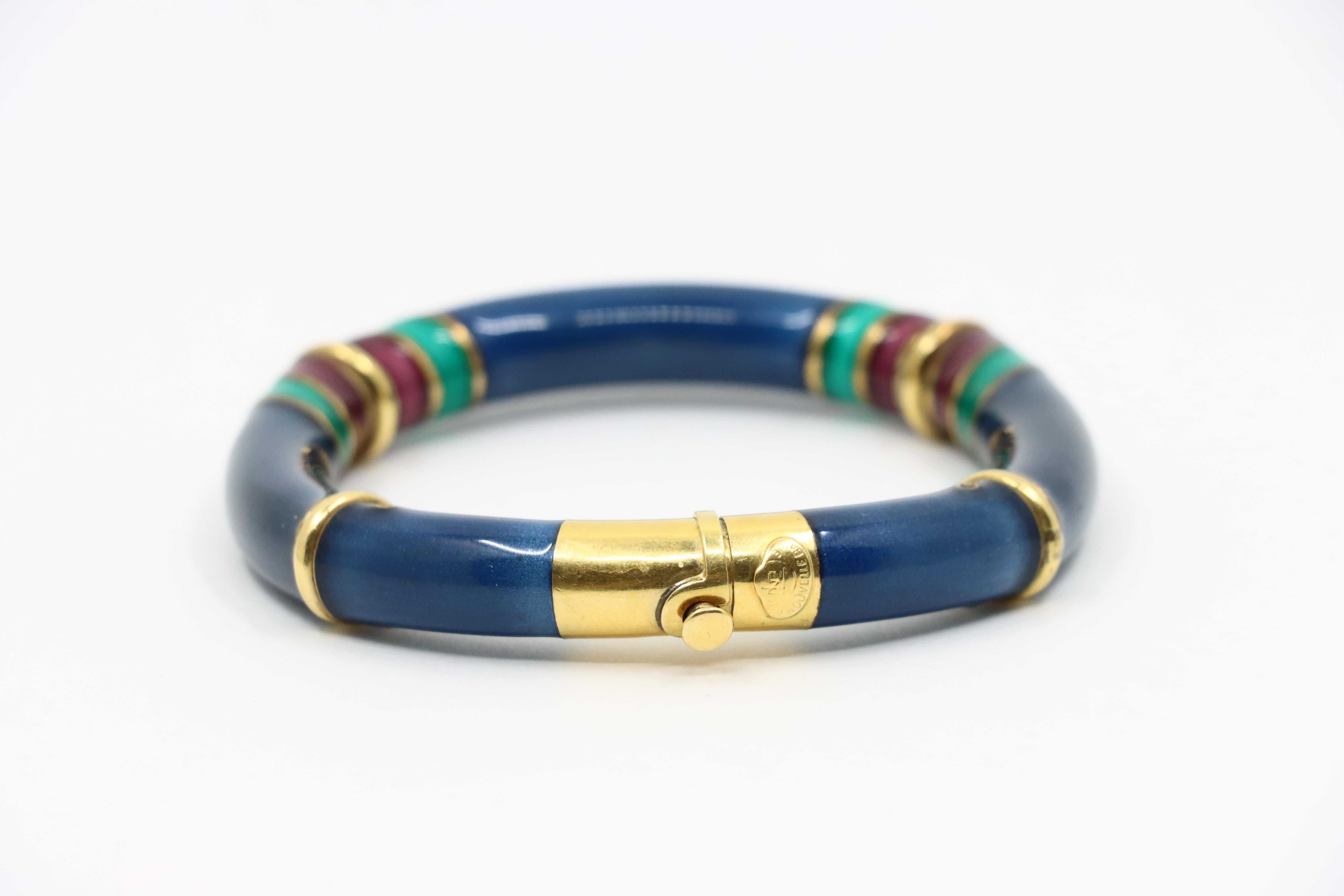 Vintage La Nouvelle Bague 18K Gold Enamel Bracelet 4