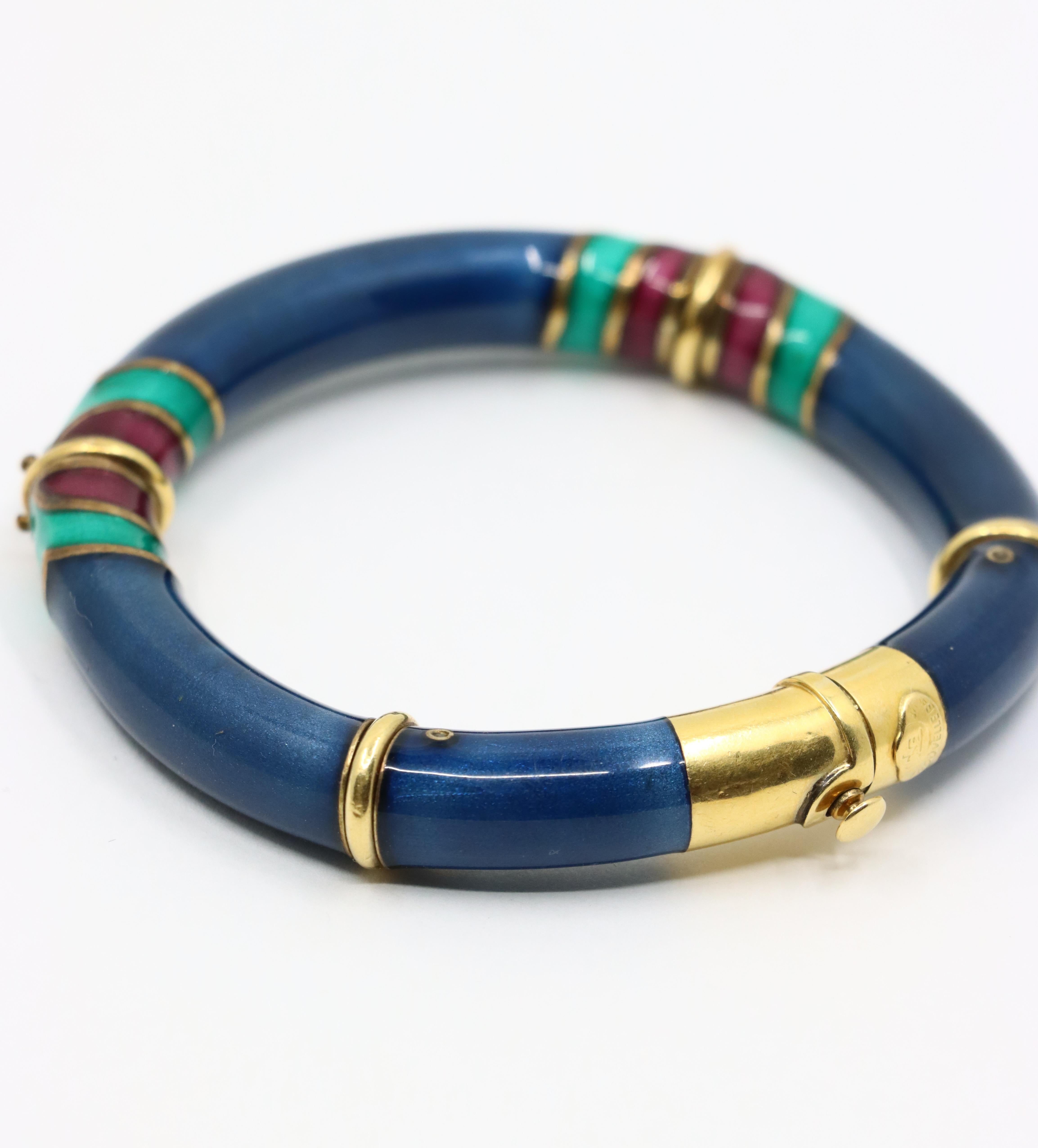 Vintage La Nouvelle Bague 18K Gold Enamel Bracelet 5