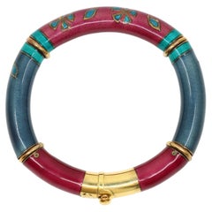 Vintage La Nouvelle Bague 18K Gold Red Green Enamel Bracelet
