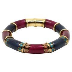 Vintage La Nouvelle Bague 18K Gold Red Navy Enamel Bracelet