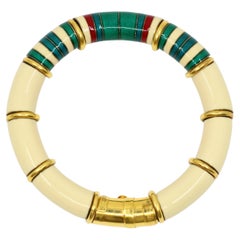Vintage La Nouvelle Bague 18K Gold & Silver Green White Enamel Bracelet